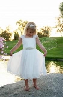 wedding photo - Claire Flower Girl Dress - Ivory Lace Flower Girl Dress - Birthday dress - Baptism dress - Boho Flower Girl Dress-Girls White Chiffon Dress