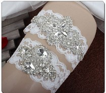 wedding photo -  Bridal Lace Garter Set with Rhinestone