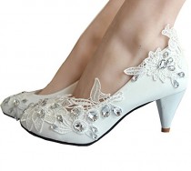 wedding photo -  Kitten Heel Lace Pearls Glitter Wedding Shoes