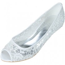wedding photo -  Elegant Peep Toe Lace Low Heel Bridal Shoes