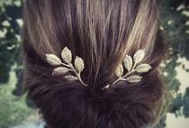 wedding photo - Gold Leaf Branch Bobby Pins Leaf Branch Hair Clips Grecian Hair Bridal Hair Spring