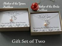 wedding photo - Mother of the bride & Mother of the groom necklace gift set freshwater pearl SALE sterling silver heart charm necklace simple MOG MOB gifts