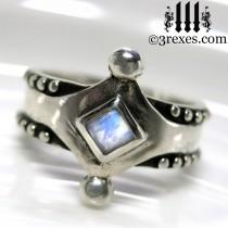 wedding photo - Silver Moonstone Ring Size 6 Medieval Band .925 Sterling Studs Unisex Wedding The Majestic
