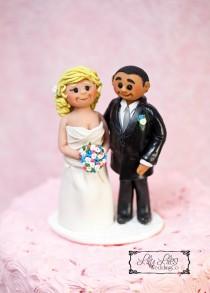 wedding photo - Portrait Custom Wedding Cake Topper, polymer clay figures, Bride and Groom cake topper clay characters birthday handmade