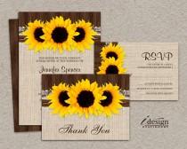 wedding photo - DIY Printable Sunflower Wedding Invitation Sets, Rustic Country Wedding Invitation Kits With Sunflowers, Burlap And Lace