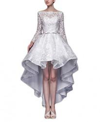 wedding photo -  Hi-low Long Sleeves Lace Bow Sash White Wedding Dress