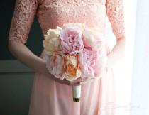 wedding photo - Blush Pink and Peach Peony Bouquet Wedding Bouquet