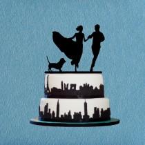 wedding photo - Silhouette Wedding Cake Topper with Dog Bride and Groom Cake Topper,Funny Cake Topper With Dog Unique Cake Topper for Modern Cake Topper