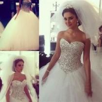 wedding photo - 2016 Ball Gown Wedding Dresses with Crystals Wedding Gowns Royal Princess Gowns Sweetheart Corset Court Train Fluffy Bridal Gowns Online with $161.26/Piece on Hjklp88's Store 