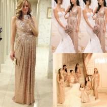 wedding photo - 2015 Rose Gold Bridesmaids Dresses Sequins Plus Size Custom Made Maid Of Honor Wedding Party Dress Cheap Champagne Bridesmaid Dresses Online with $68.54/Piece on Hjklp88's Store 