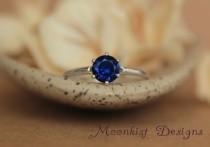 wedding photo - Vintage Style Blue Sapphire Solitaire in Sterling - Silver Classic Solitaire Engagement Ring, Promise Ring, or September Birthstone Ring