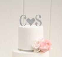 wedding photo - Personalized Glitter Heart Monogram Wedding Cake Topper with YOUR Initials