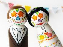 wedding photo - Day of the Dead Cake toppers Sugar skull bride and groom, Custom