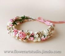 wedding photo - Pink Floral Crown, Rustic Wedding Wreath, Bridal Flower Crown, Bridal Hair Wreath, Coachella festival hair crown, Bohemian style crown.