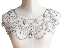 wedding photo -  Wedding Silver Tone Clear Rhinestone Shoulder Deco Bib Necklace