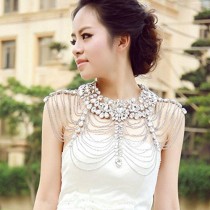 wedding photo -  Bridal Silver Crystal Long Full Body Shoulder Chain Necklace