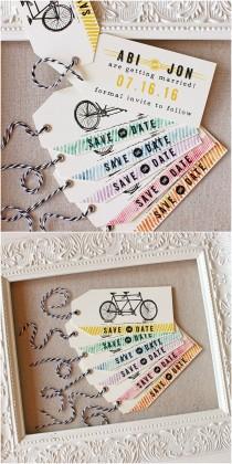 wedding photo - Vintage Tandem Bicycle Hinged Tag Save The Date