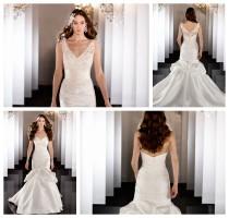 wedding photo -  Elegent Fit Flare Lace Wedding Dress with Asymmetrical Ruched Bodice and Dropped Waist