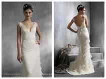 wedding photo -  Lithe Style V-neck Sheath Lace Court Train Wedding Dresses with Cap Sleeves