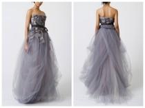 wedding photo -  Luxury Grey Wedding Dress Strapless Tulle Ball Gown with Tucked Skirt