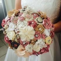 wedding photo - Handmade fabric flower bridal bouquet