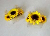 wedding photo - Sunflower Wedding hair Accessory Bridal Hairpiece comb summer dried  babys breath country western barn party yellow hair flower girl