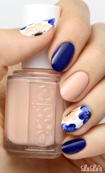 wedding photo - Mani Monday: Nude And Navy Blue Floral Nail Tutorial