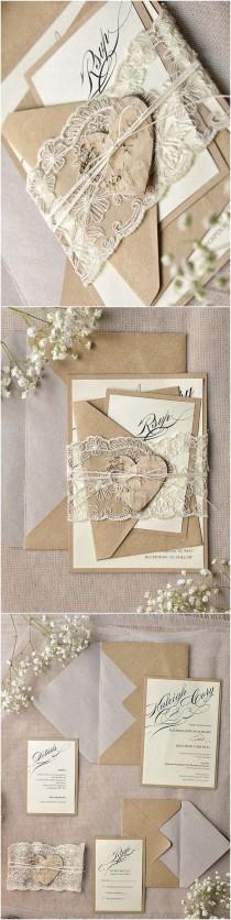 wedding photo - Rustic Calligraphy Recycled Lace Wedding Invitation Kits