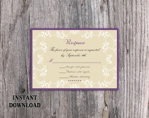 wedding photo -  DIY Wedding RSVP Template Editable Word File Instant Download Rsvp Template Printable RSVP Cards Eggplant Purple Rsvp Elegant White Rsvp