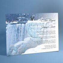 wedding photo - Waterfall Wedding Invitation Suite, Frozen Waterfalls, Niagara Falls with Optional Bride and Groom Silhouette Holding Tight to Umbrellas