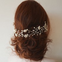 wedding photo -  Wedding Headband, Bridal Headband, Bridal Pearl Hair Vine, Bridal Hair Accessories, Wedding Hair Accessories