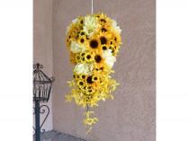 wedding photo - Sunflower Cascading Wedding Bouquet Large Made to Order