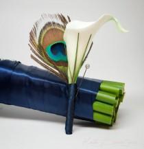 wedding photo - Peacock and Calla Lily Wedding Boutonniere