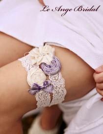 wedding photo - Free Shipping/ Silk wedding garter set in Ice Violet