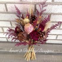 wedding photo - Fall bridal bouquet - dried flowers - peonies - peony - pinecone bouquet - wheat - lavender - bridesmaid bouquet rustic bouquet