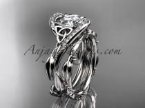 wedding photo -  platinum celtic trinity knot engagement set, wedding ring with "Forever One" Moissanite center stone CT764S