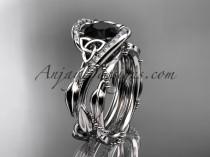 wedding photo -  14kt white gold celtic trinity knot engagement set, wedding ring with Black Diamond center stone CT764S
