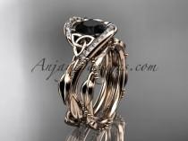 wedding photo -  14kt rose gold celtic trinity knot engagement set, wedding ring with Black Diamond center stone CT764S