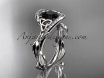 wedding photo -  14kt white gold celtic trinity knot engagement ring , wedding ring with Black Diamond center stone CT764