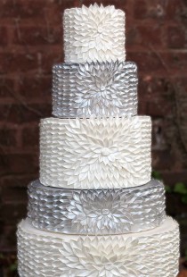 wedding photo - A Five-Tier Silver And White Wedding Cake - A Five-Tier Silver And White Wedding Cake