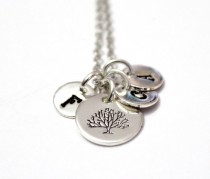 wedding photo -  Tree of Life Initial Necklace, Family Tree Necklace, Personalized Womens Wife Jewelry Gift, Silver-plated Tree of Life Necklace, Mom Grandma