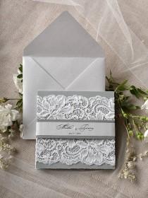 wedding photo - Custom Listing (23) Silver And Grey Wedding Invitation, Lace Wedding Invitations, Vintage Grey Wedding Invitation 4lovepolkadotslkadots
