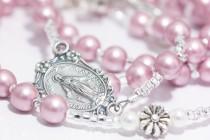 wedding photo - Personalized Rosary in Pink Swarovski Pearl