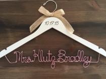 wedding photo - SALE Engraved Hanger with burlap bow, Bride Hanger, Name Hanger, Wedding Hanger, Personalized Bridal hanger, Bridal Gift, name hanger