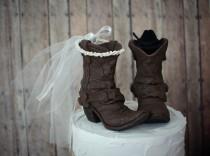 wedding photo - Bride and goom original design-western bride-western wedding-boots-cowboy-cowgirl-wedding cake topper-rustic wedding