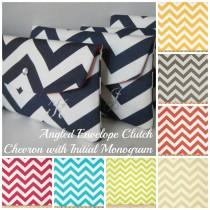 wedding photo - Personalized, Monogrammed Bridesmaid Clutches in Chevron Zig Zag New Angled Envelope Clutch