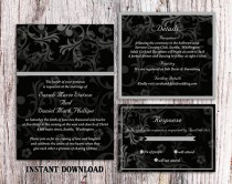 wedding photo -  DIY Wedding Invitation Template Set Editable Word File Instant Download Printable Invitation Black Wedding Invitation Elegant Invitation