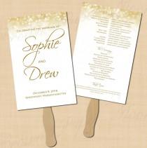 wedding photo - White Gold Sparkles Text-Editable Wedding Program Fan: 5.5 x 8.5 - Instant Download