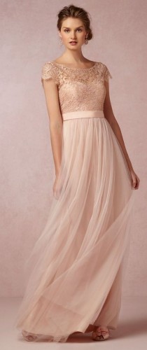 wedding photo - 2015 Country A Line Bridesmaid Dresses With Cap Sleeves Long Chiffon Skirt Pink Lace Bridesmaid Gowns From Meetdresse