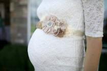 wedding photo - SALE limited time SALE Beige Maternity Sash,Maternity belt, Pregnancy sash, Flower sash, Couture flower sash